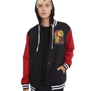 Harry Potter Gryffindor Logo Hooded Varsity red/ black Wool Jacket NWOT Sz L